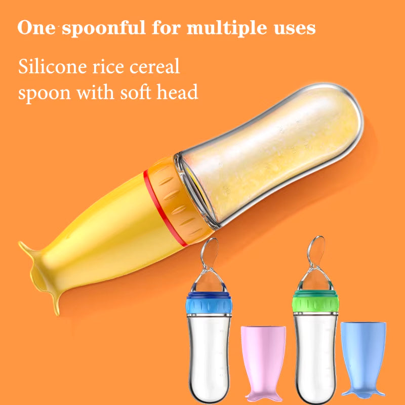 Safe Useful Silicone Baby Bottle with Spoon Food Supplement Rice Cereal Bottles Squeeze Spoon