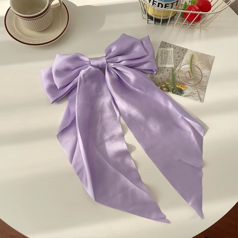 Bow Ribbon Hair Clip for Women Bowknot Barrettes Girls Solid Stain Spring Ponytail Clip