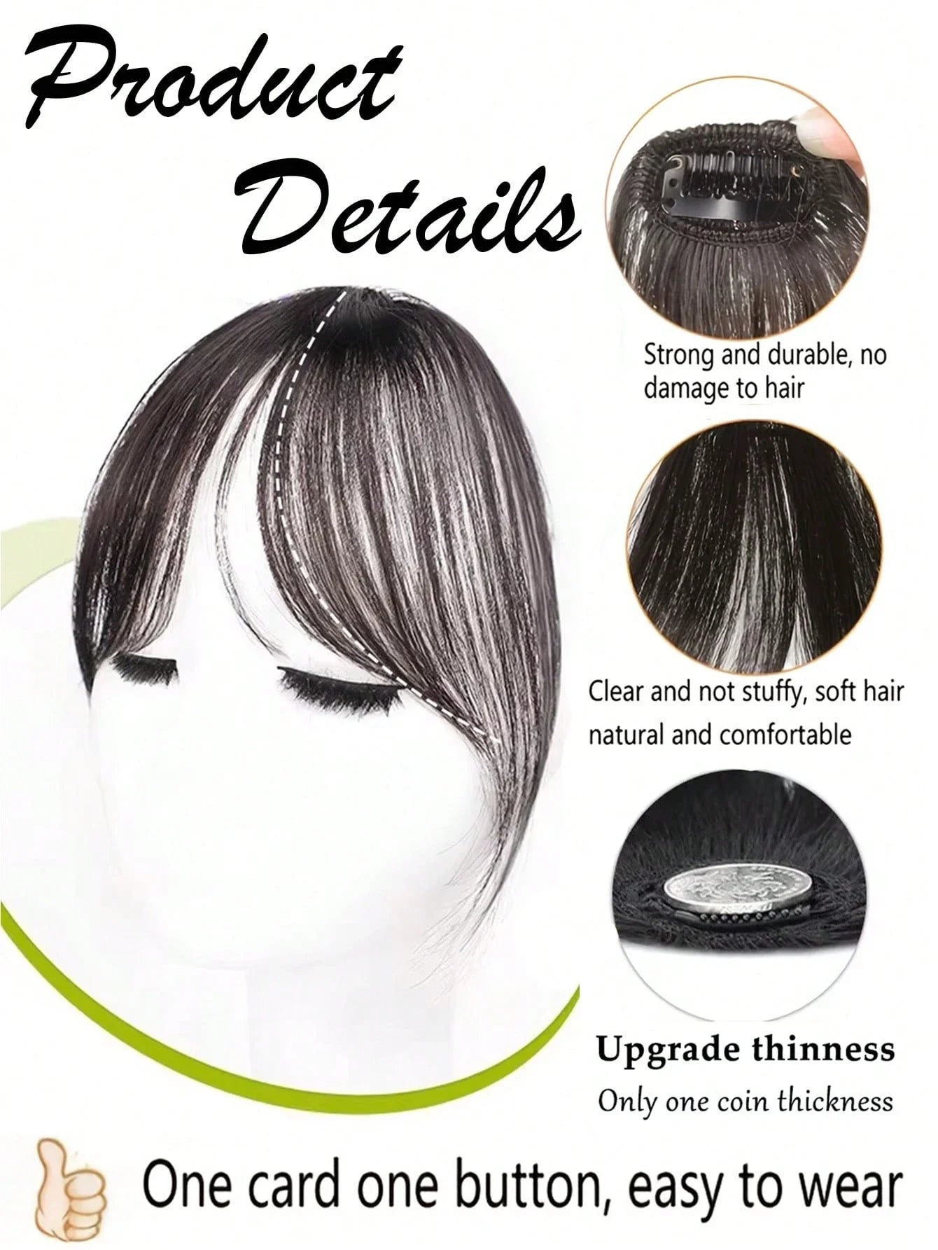 Synthesis Wig Middle-Part Bangs Hair Extensions Clip in Forehead Natural Seamless
