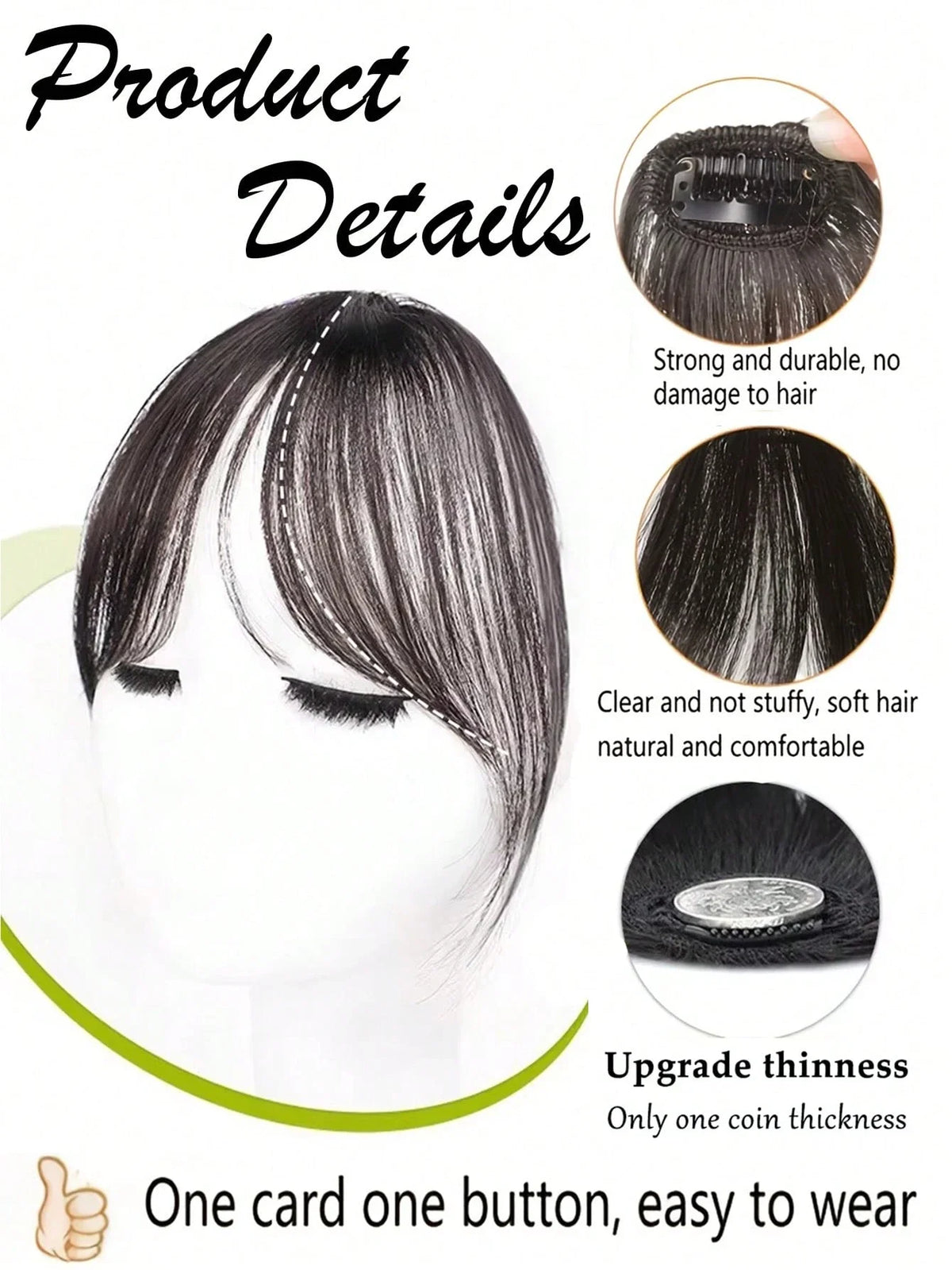 Synthesis Wig Middle-Part Bangs Hair Extensions Clip in Forehead Natural Seamless
