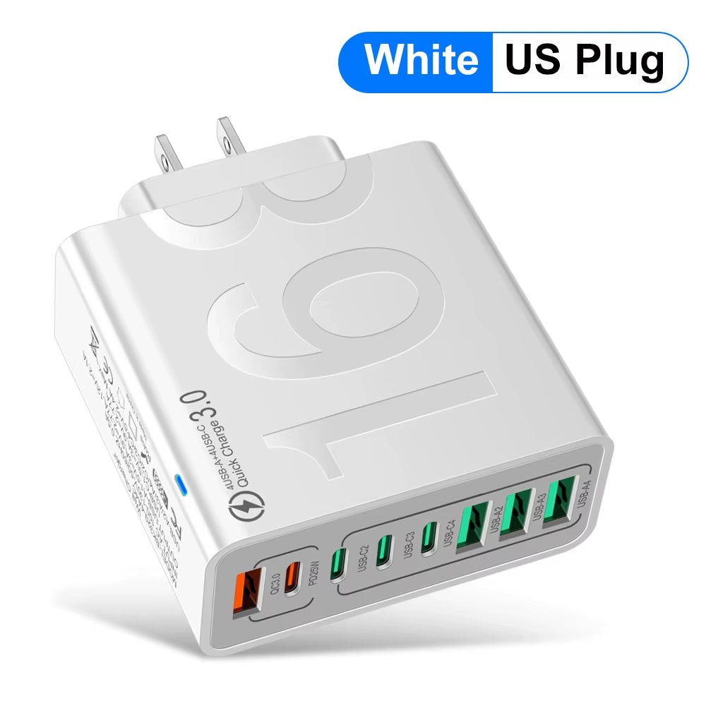 150W Multi Ports USB Charger Fast Charging Wall Adapter for Xiaomi Iphone Samsung Huawei PD Type C Travel
