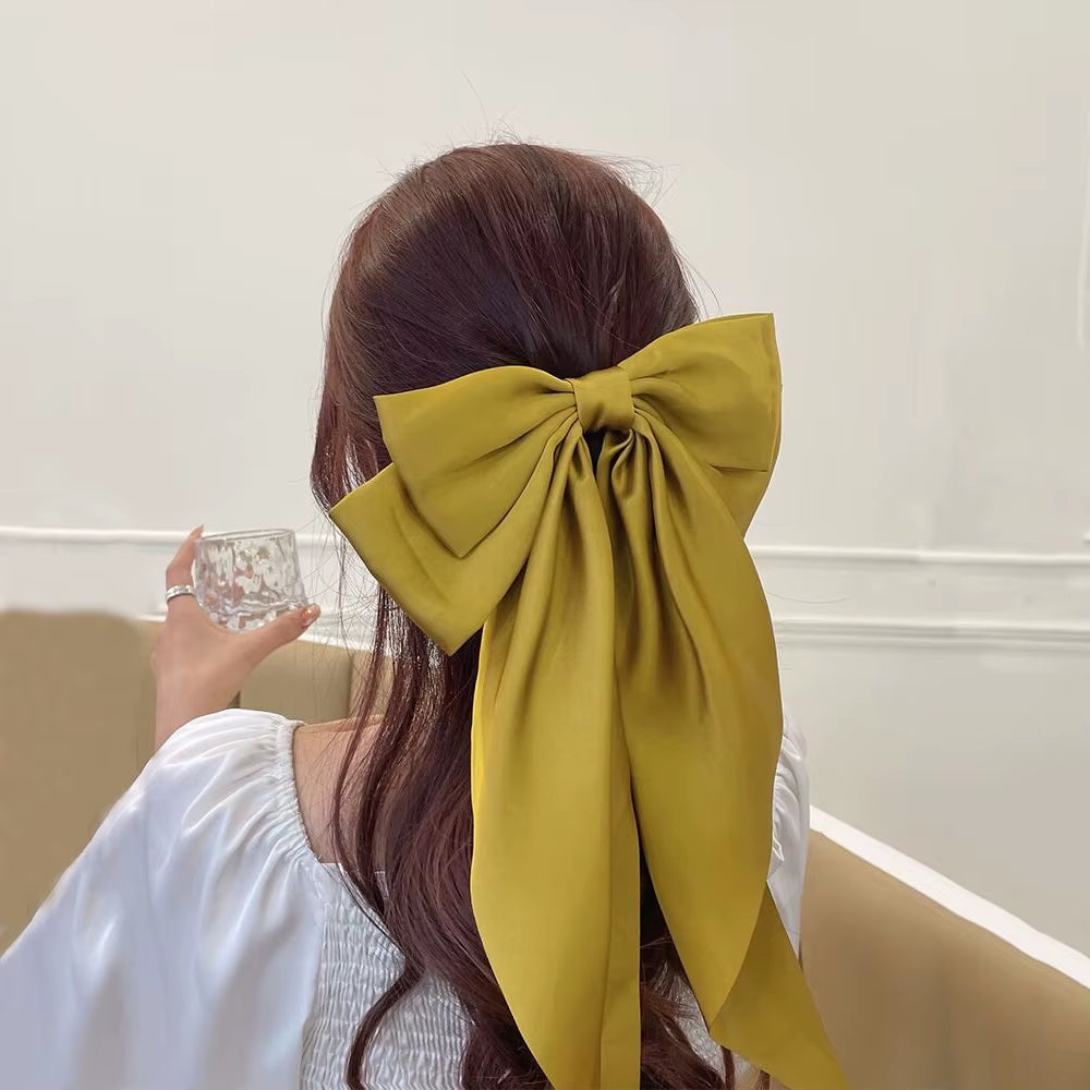 Bow Ribbon Hair Clip for Women Bowknot Barrettes Girls Solid Stain Spring Ponytail Clip