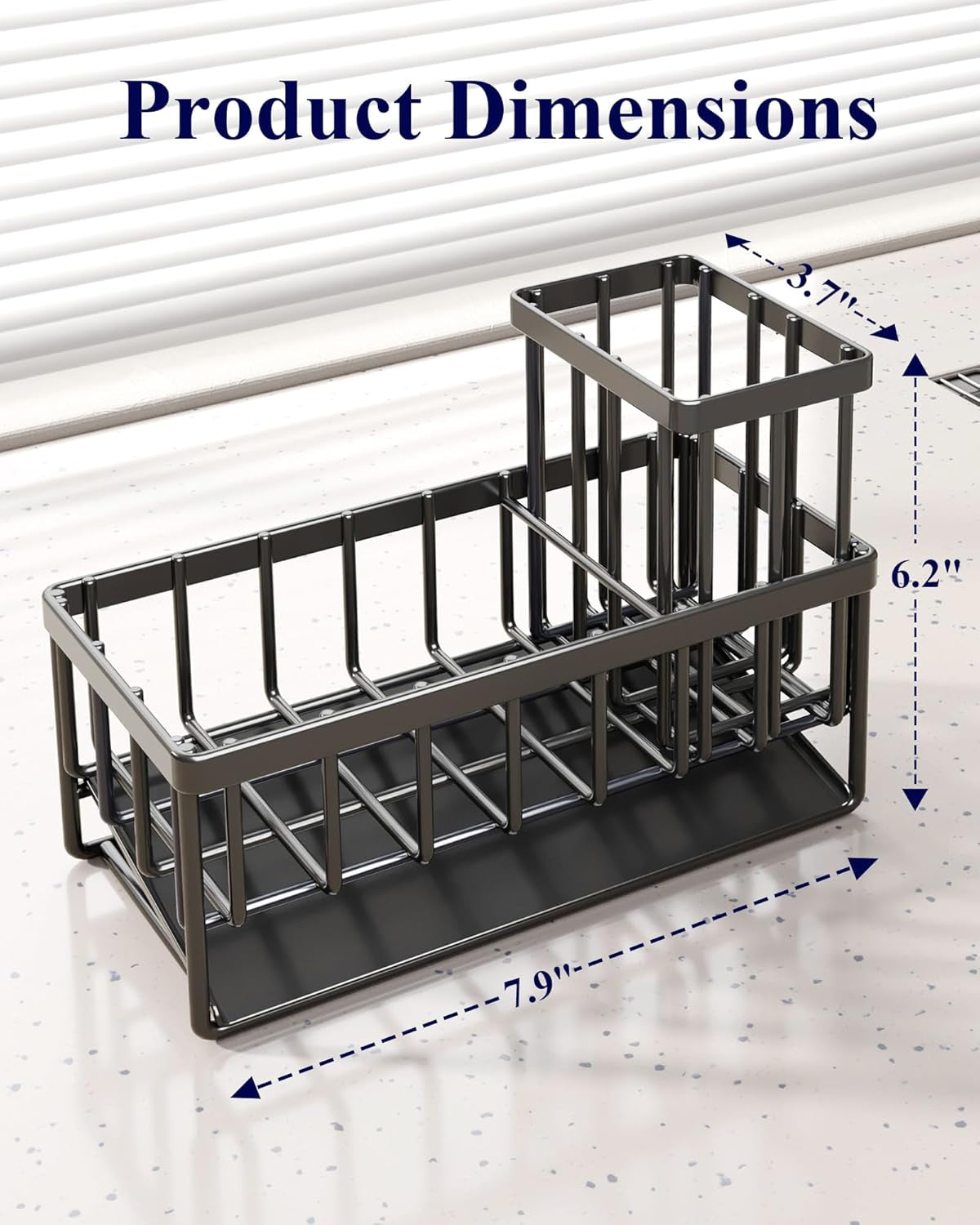 Stainless Steel Kitchen Sink Caddy - Rustproof Sponge & Brush Holder, Black