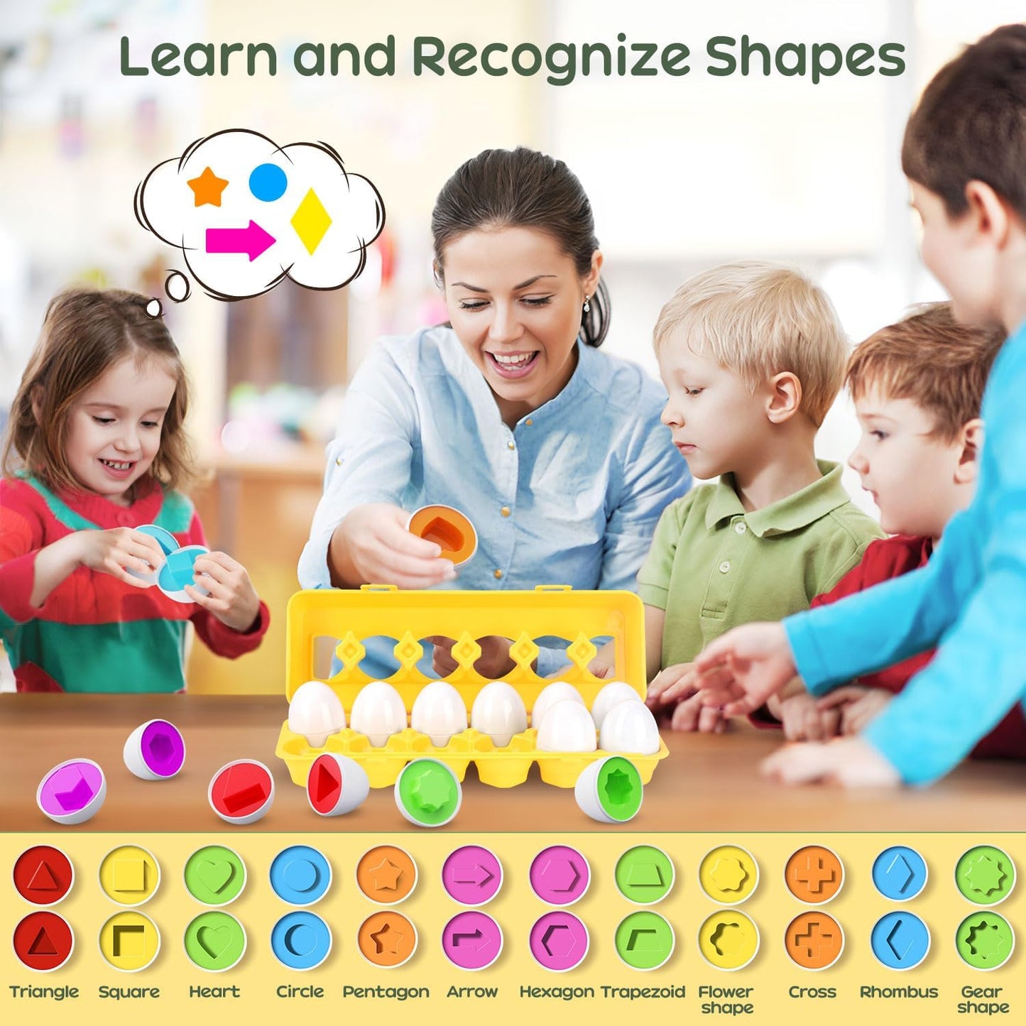 Matching Egg Toy 12 Pcs Develops Toddlers' Color & Shape Recognition Skills