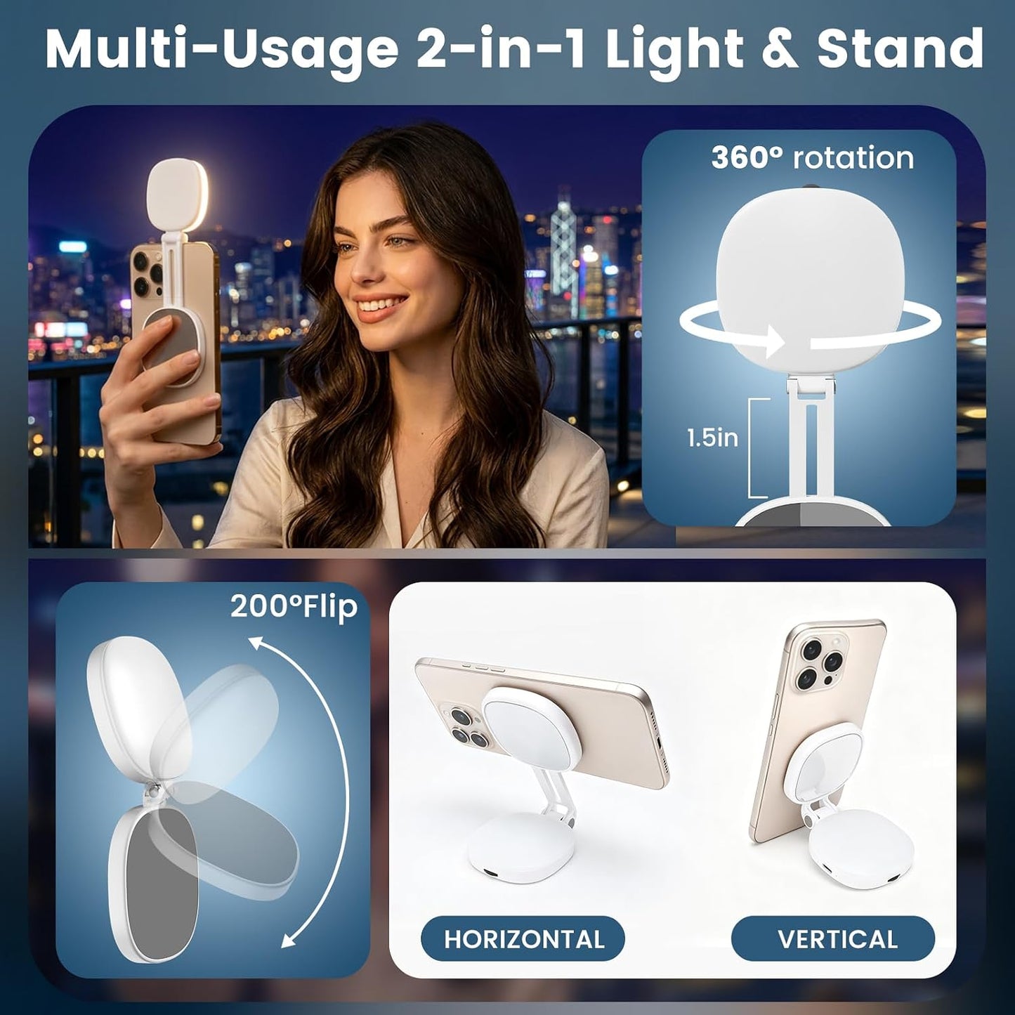 Magnetic Selfie Light  (Selfies/Photography/Tiktok/Zoom Calls/Video Conference, Long-Lasting & Rechargeable)