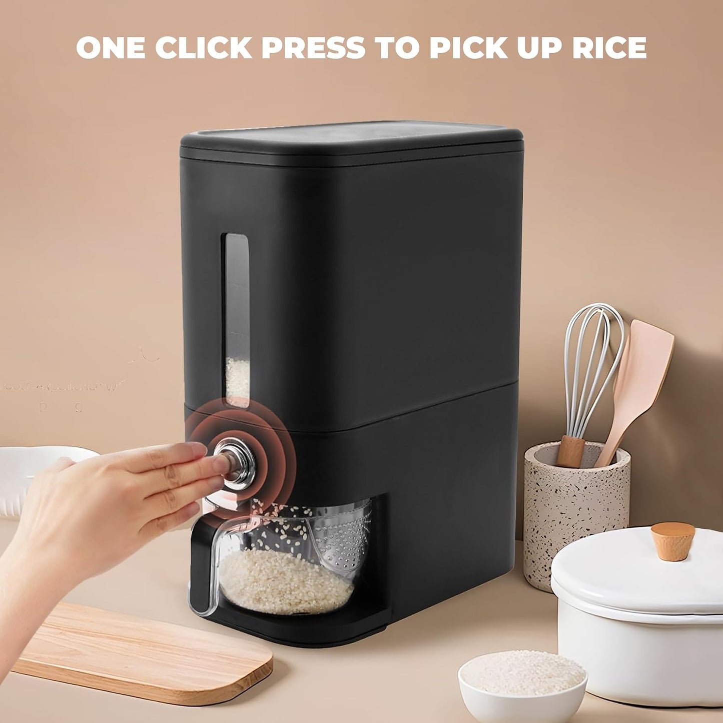 Rice Dispenser 25 Lbs I Rice Storage Container 25 Lbs with Sponge, Scoop & Measuring Cup I Airtight Rice Container with Lid I Best Food Dispenser Rice Bucket I Cereal Dispenser for Pantry