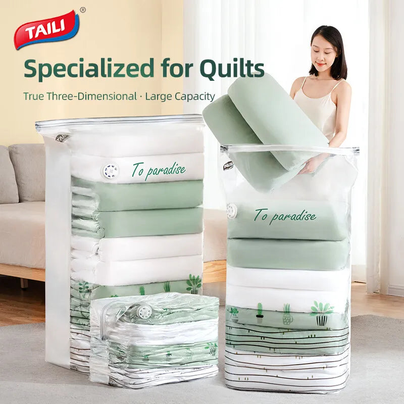 Tool-Free Vacuum Compression Bags for Comforters and Blankets