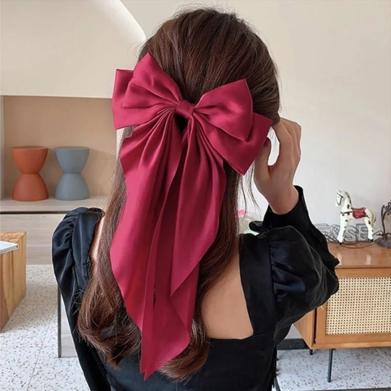 Bow Ribbon Hair Clip for Women Bowknot Barrettes Girls Solid Stain Spring Ponytail Clip