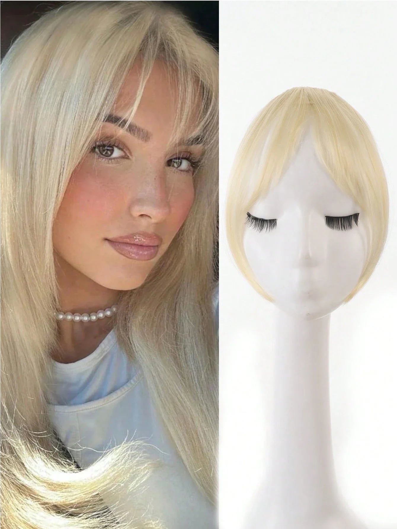 Synthesis Wig Middle-Part Bangs Hair Extensions Clip in Forehead Natural Seamless
