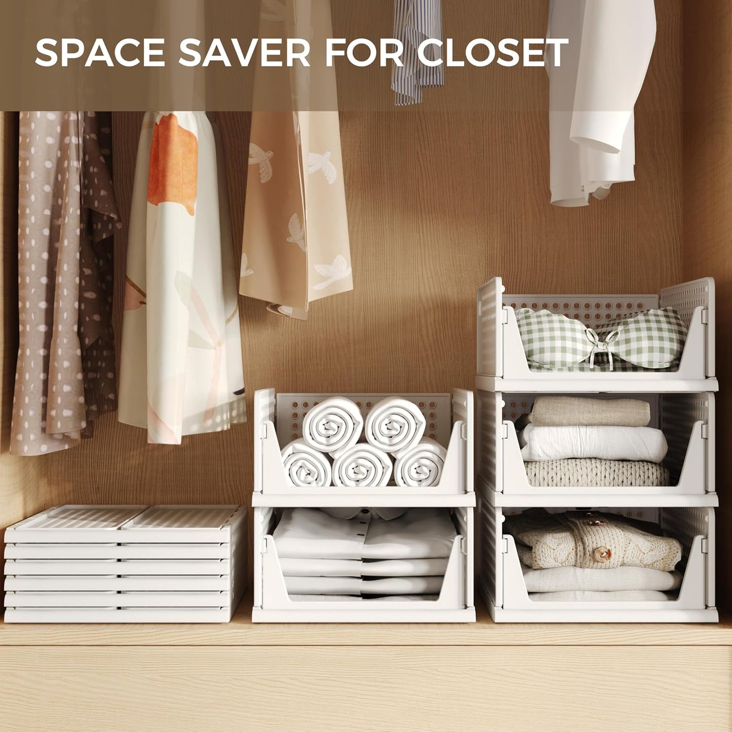 6 Pack Closet Organizer Storage Bins Stackable Plastic Drawer Shelf