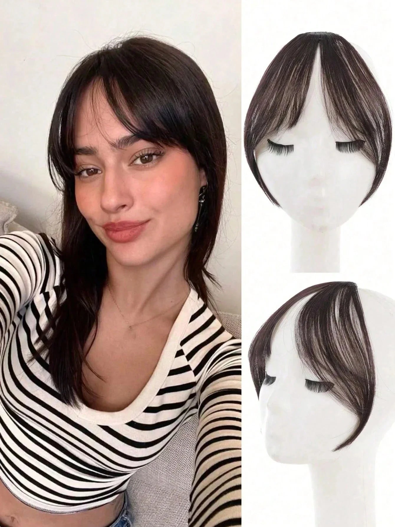 Synthesis Wig Middle-Part Bangs Hair Extensions Clip in Forehead Natural Seamless