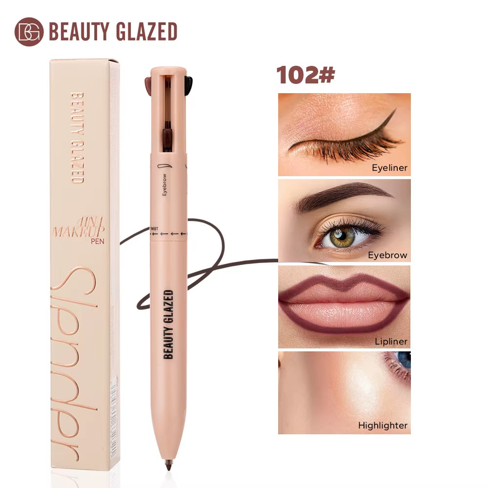 Beauty Glazed 4-In-1 Makeup Pen Waterproof Cosmetic Pencil for Eyeliner Brow Lip Highlighter