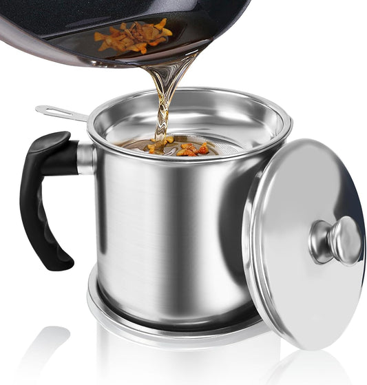 Cooking Oil Storage Canister with Mesh Strainer & Tray | 1.3L