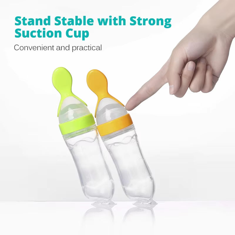 Safe Useful Silicone Baby Bottle with Spoon Food Supplement Rice Cereal Bottles Squeeze Spoon