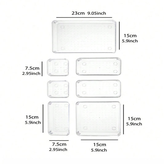 7Pc Desk Drawer Organizers Set Plastic Bathroom Storage Makeup Organizer Clear Transparent Storage Box Drawer Organizer