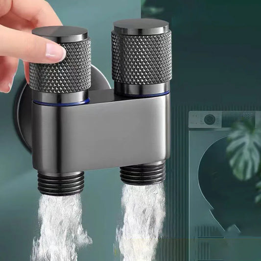 Dual-Outlet Zinc Alloy Angle Valve | Wall-Mount 1-in-2-Out Water Tap