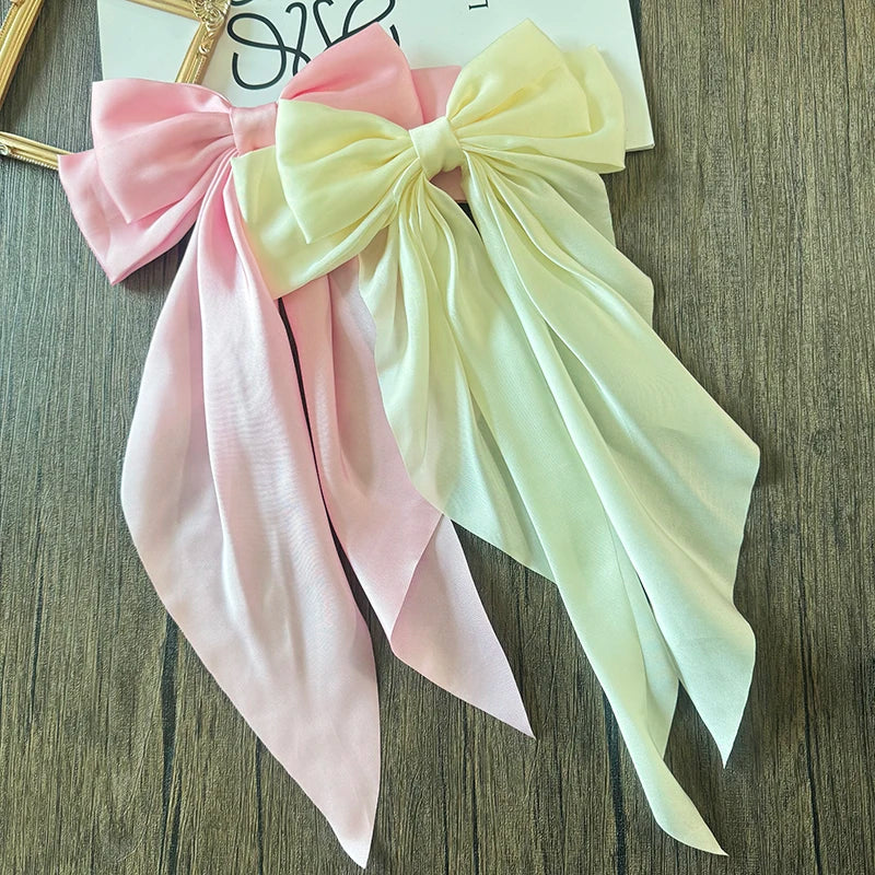 Bow Ribbon Hair Clip for Women Bowknot Barrettes Girls Solid Stain Spring Ponytail Clip