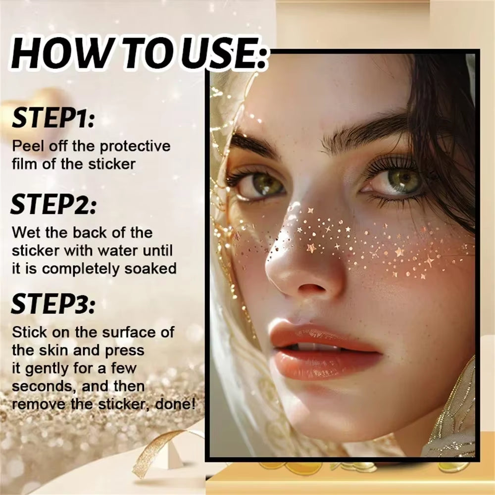 6Pcs Hot Stamping Freckles Makeup Patches Metallic Golden Silver Fake Freckles Temporary Tattoo Stickers