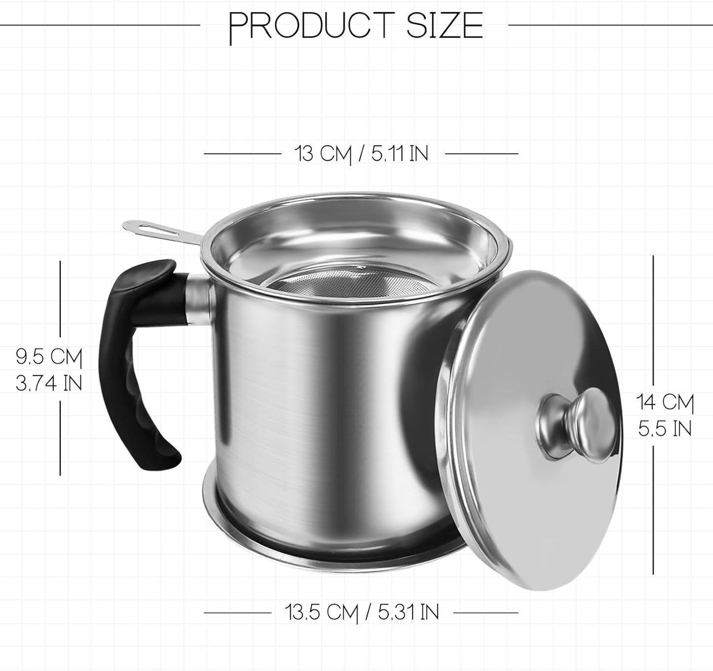 Cooking Oil Storage Canister with Mesh Strainer & Tray | 1.3L