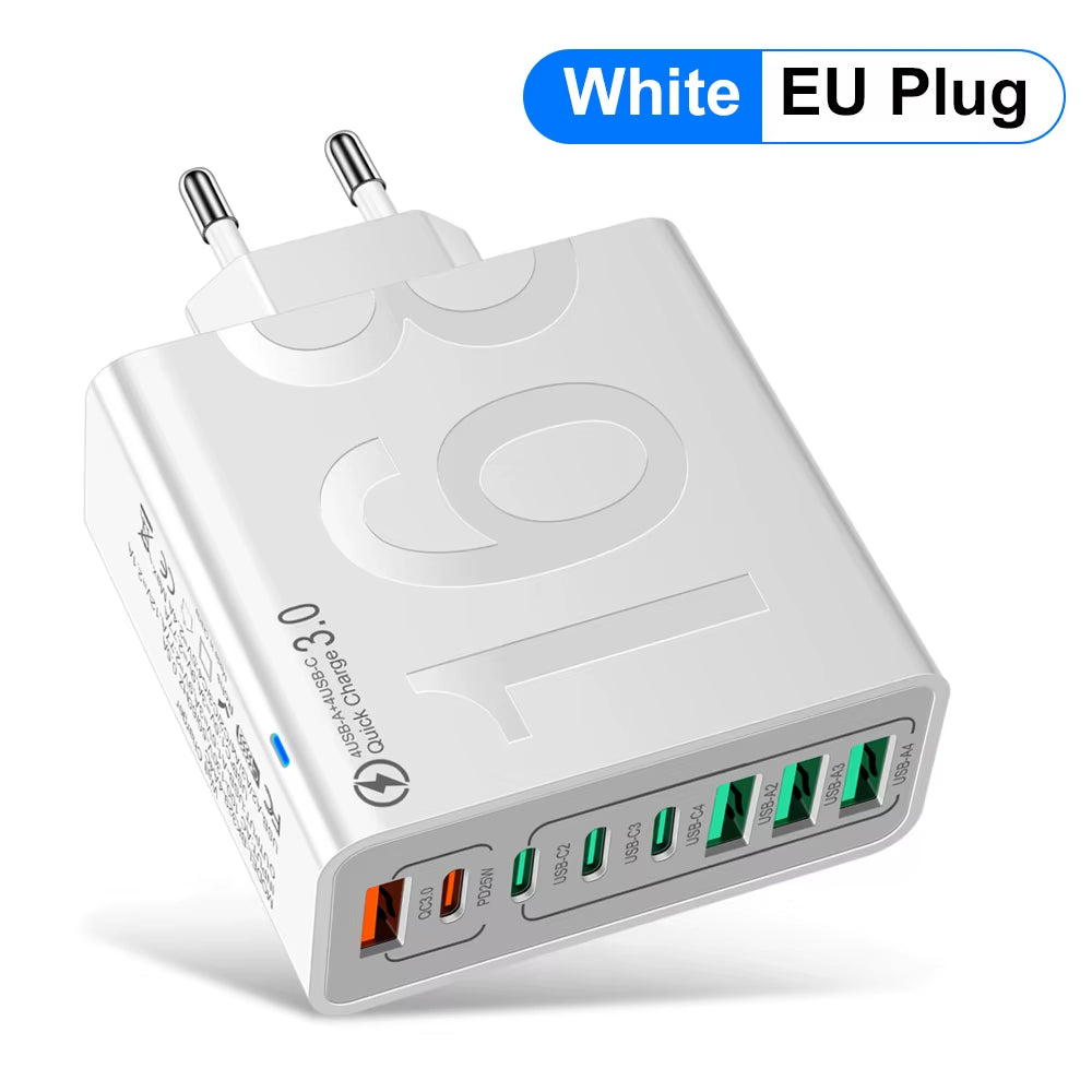 150W Multi Ports USB Charger Fast Charging Wall Adapter for Xiaomi Iphone Samsung Huawei PD Type C Travel