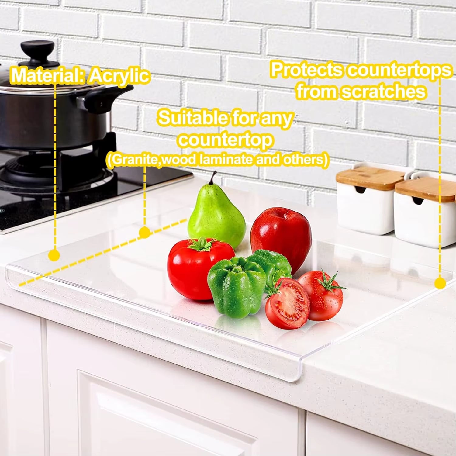 Acrylic Transparent Cutting Board with Lip Anti-Slip Kitchen Cutting Chopping Boards Counter Countertop Protector Kitchen Gadget