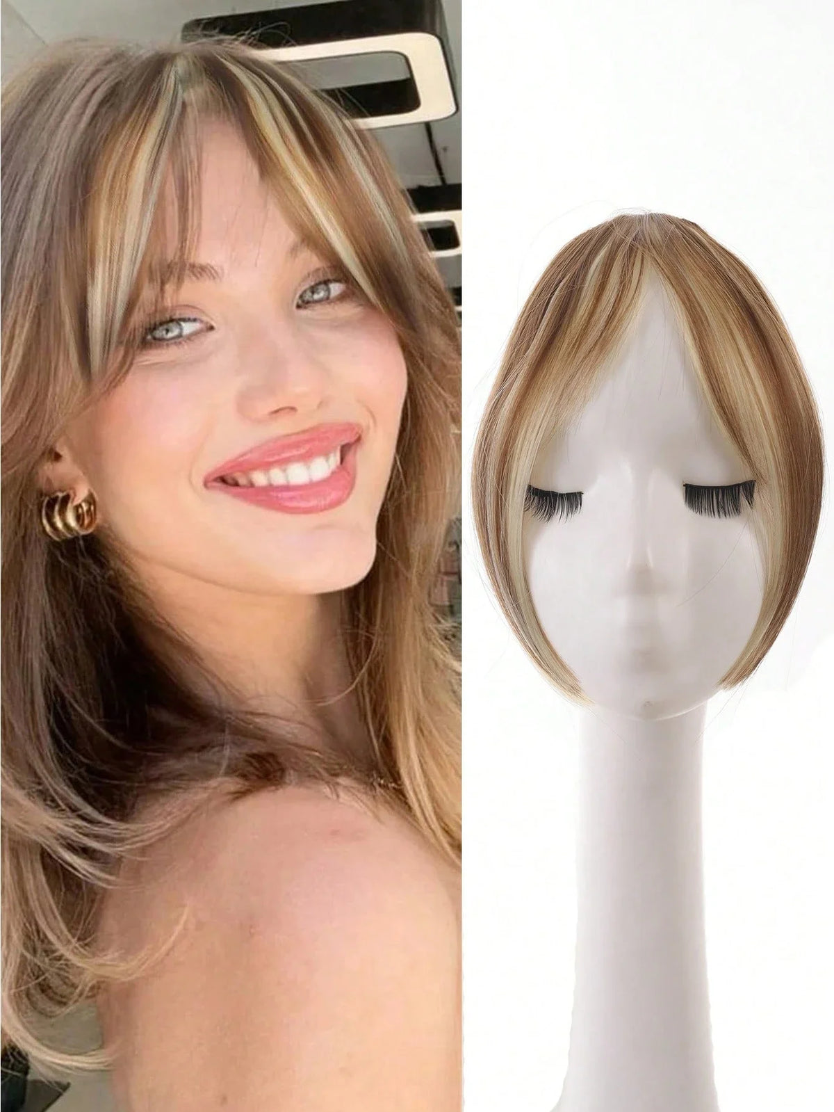 Synthesis Wig Middle-Part Bangs Hair Extensions Clip in Forehead Natural Seamless