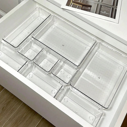 7Pc Desk Drawer Organizers Set Plastic Bathroom Storage Makeup Organizer Clear Transparent Storage Box Drawer Organizer