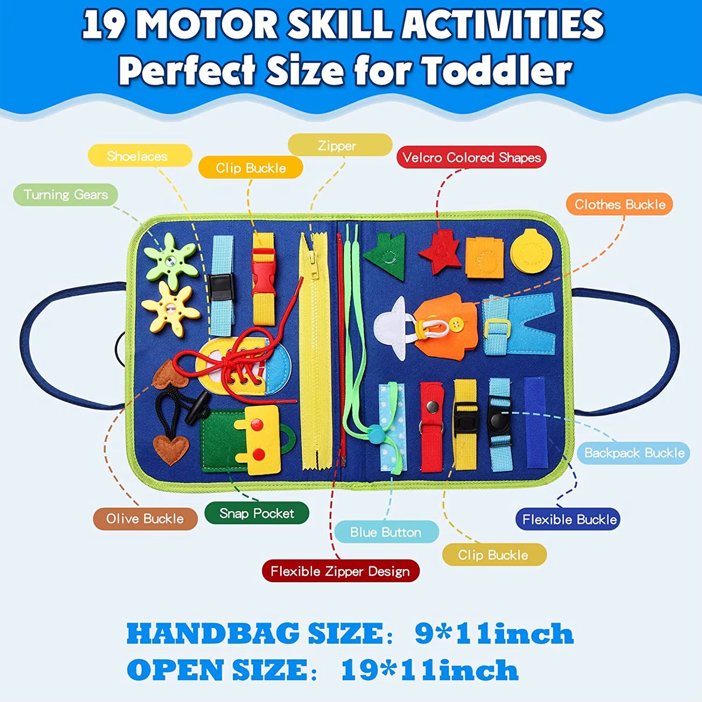 Montessori Toys Busy Board Toddler Sensory Activity Developing Board for Motor Skills Educational Travel
