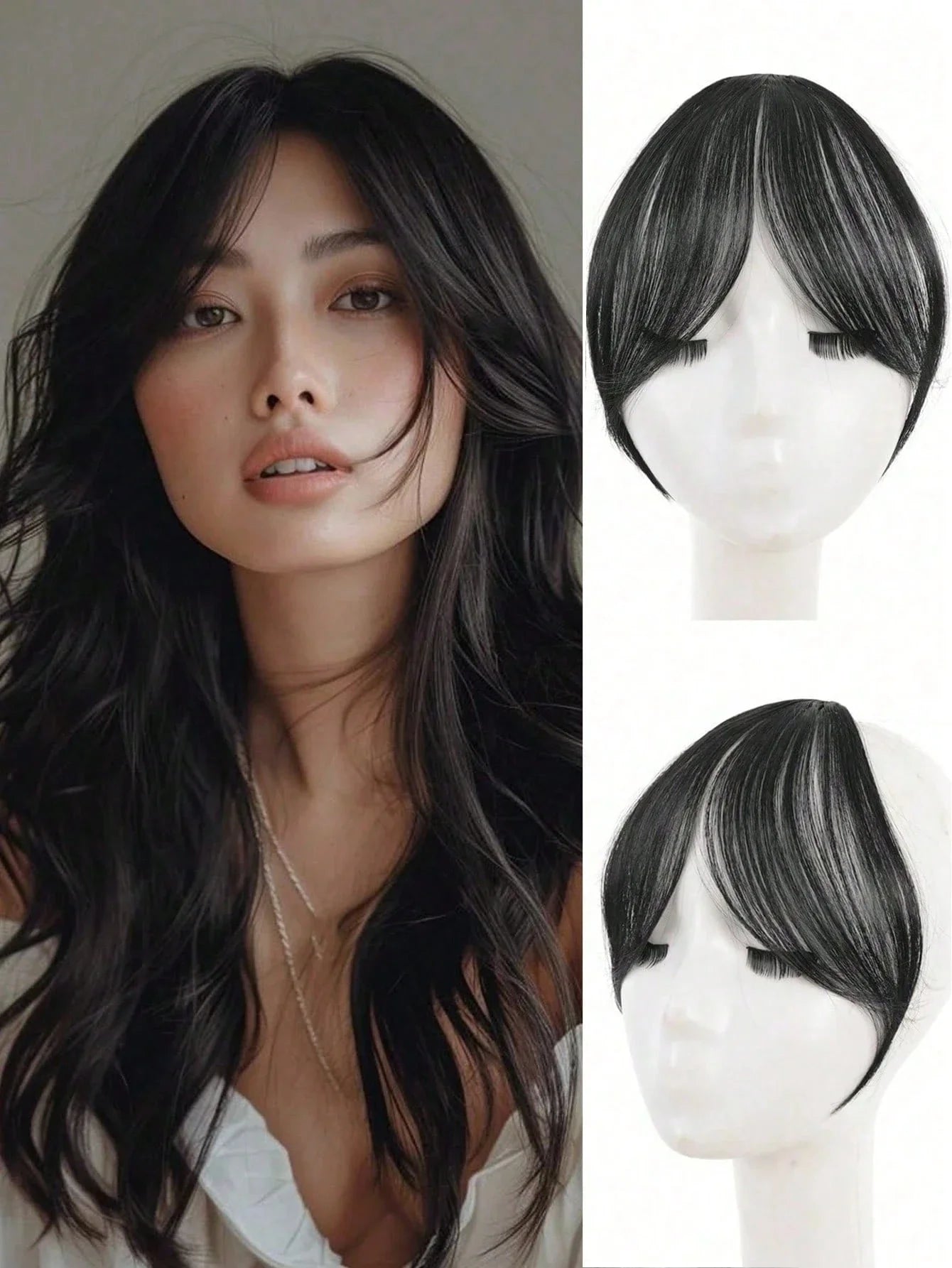 Synthesis Wig Middle-Part Bangs Hair Extensions Clip in Forehead Natural Seamless