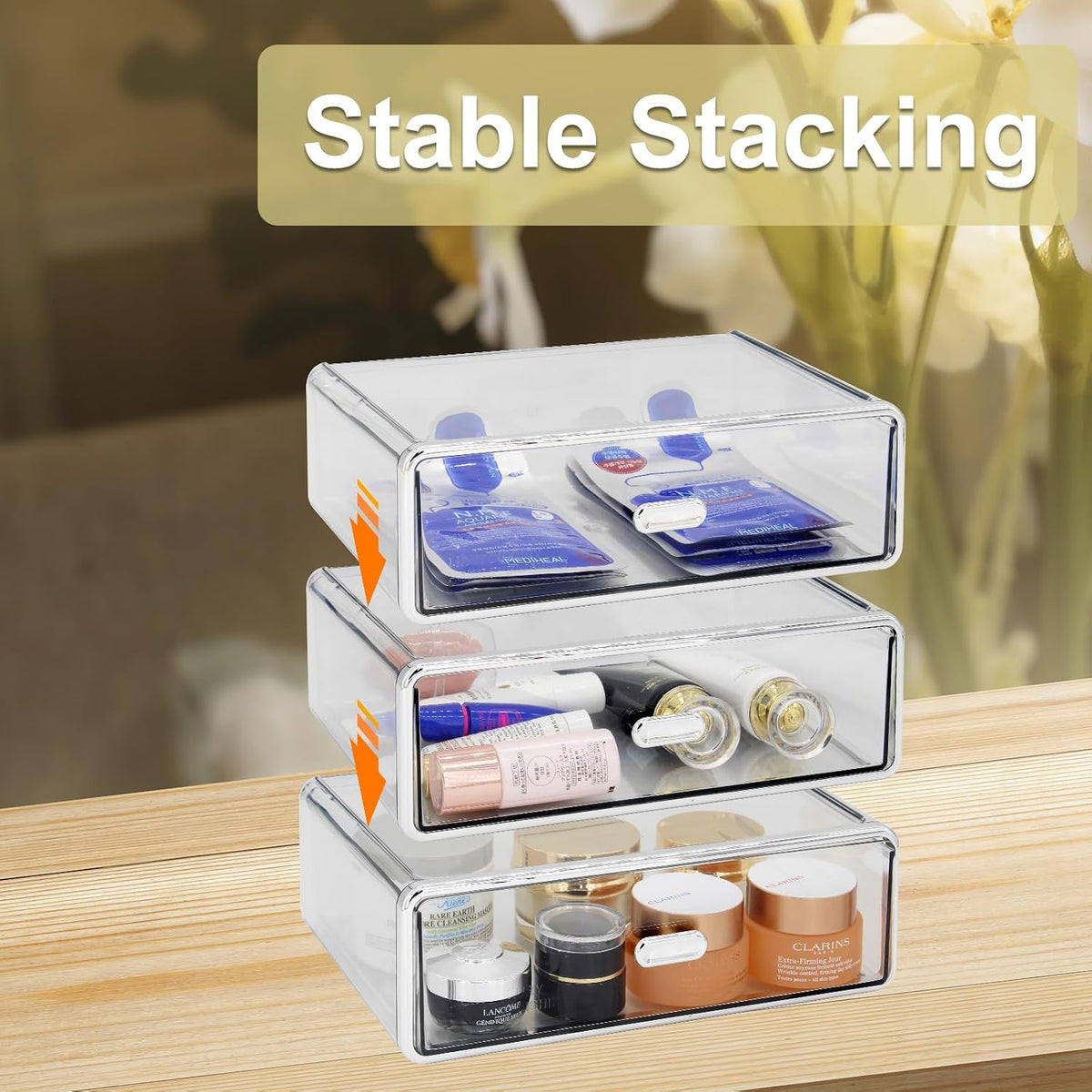Clear Drawer Organizer - Stackable Drawer Storage Makeup Organizer for Store Cosmetics and Skincares, Suitable for Vanity, Bathroom and Bedroom Locker Organiser-Drawer