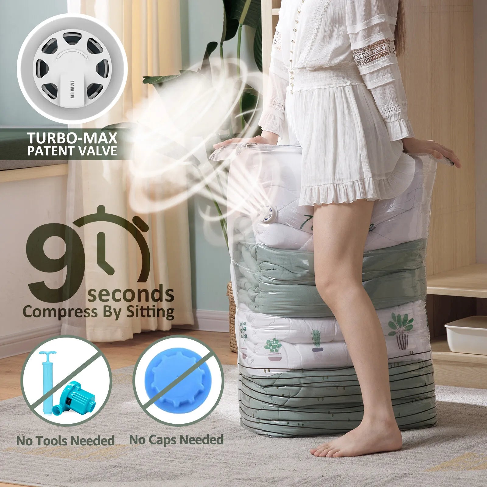 Tool-Free Vacuum Compression Bags for Comforters and Blankets