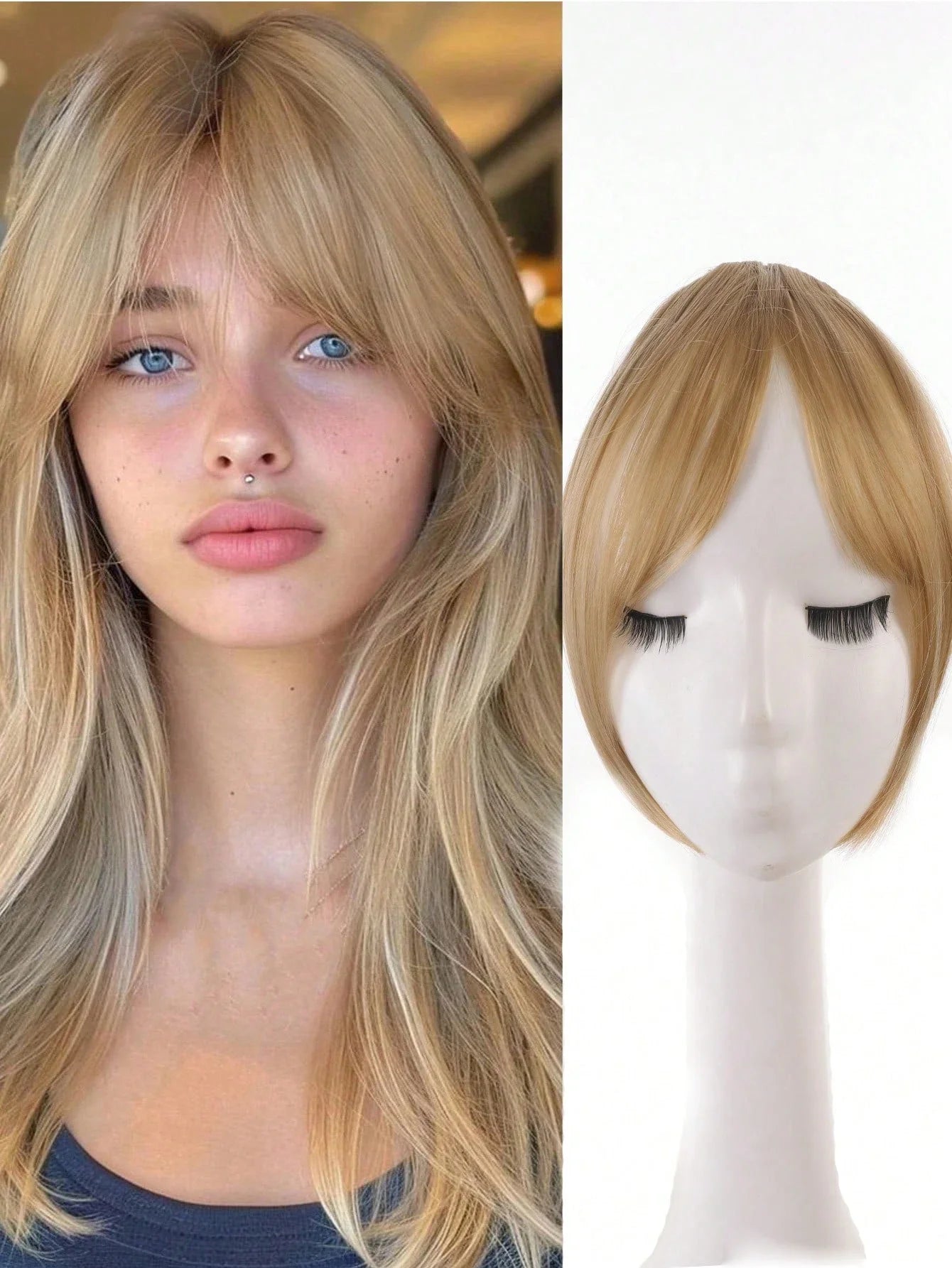 Synthesis Wig Middle-Part Bangs Hair Extensions Clip in Forehead Natural Seamless