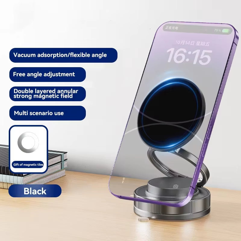 Strong Magnetic Phone Holder Foldable Design 360° Adjustable Vacuum Car Mount for Car Desk Bathroom Magnetic Bracke