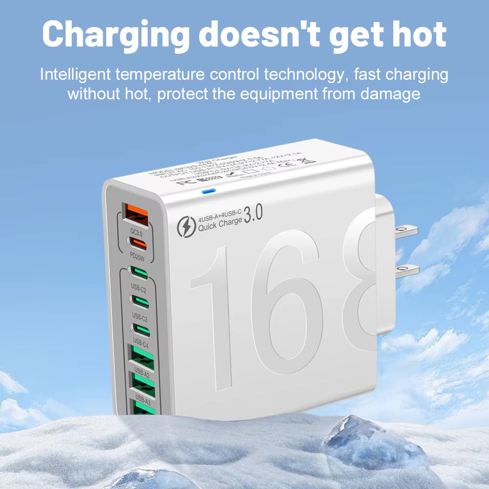 150W Multi Ports USB Charger Fast Charging Wall Adapter for Xiaomi Iphone Samsung Huawei PD Type C Travel