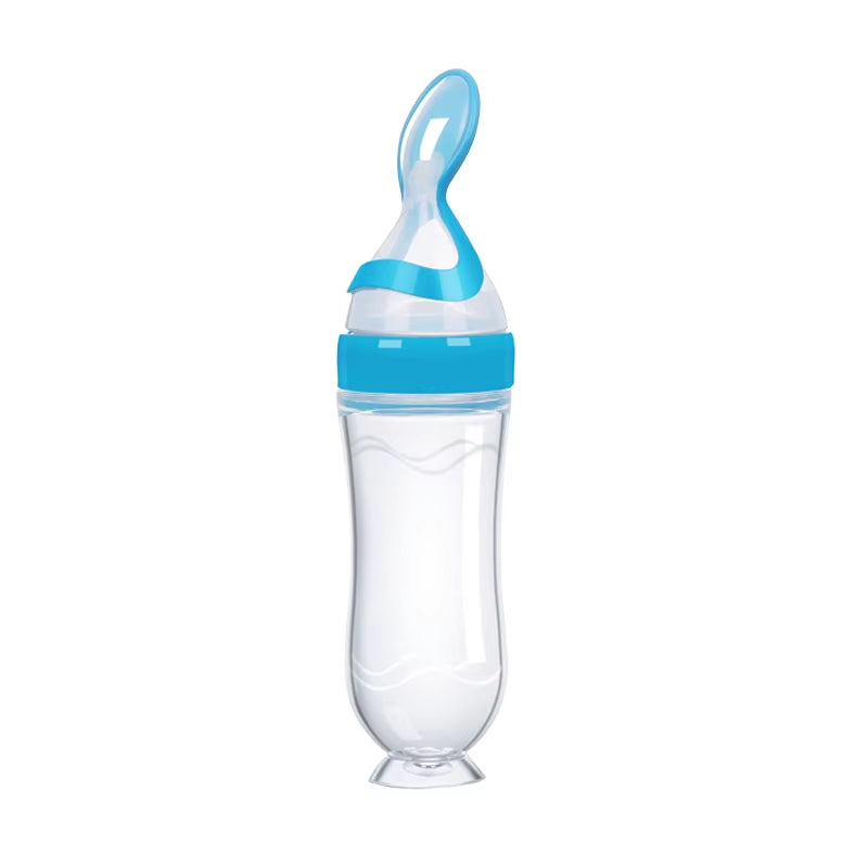 Safe Useful Silicone Baby Bottle with Spoon Food Supplement Rice Cereal Bottles Squeeze Spoon