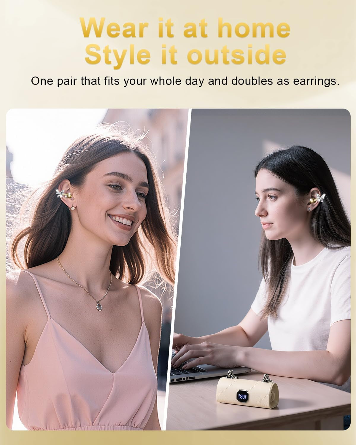 Bluetooth Wireless Open Ear Earbuds: Jewelry Clip on Headphones with Butterfly Earrings - Bluetooth 6.0 IPX5 Waterproof Earphones with Fashion Design Gift for Women Girl Sports and Workouts
