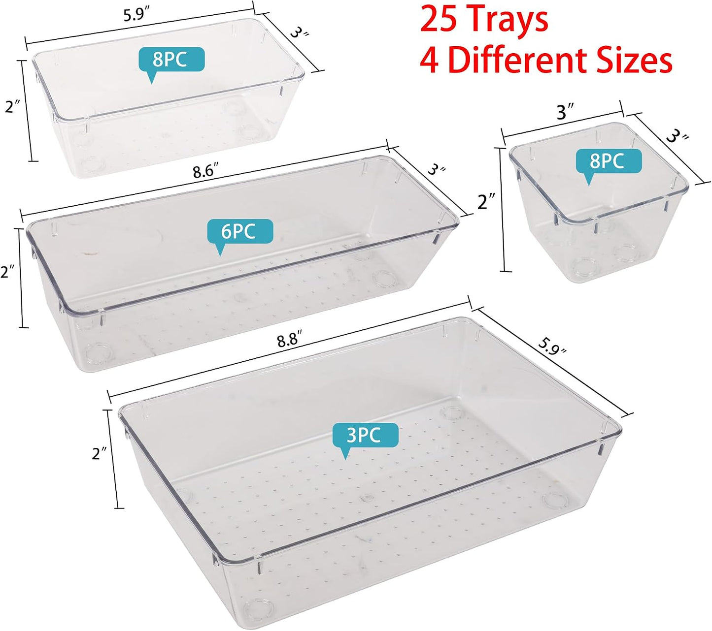 Clear Modular Drawer Organizer Set (25-Piece)