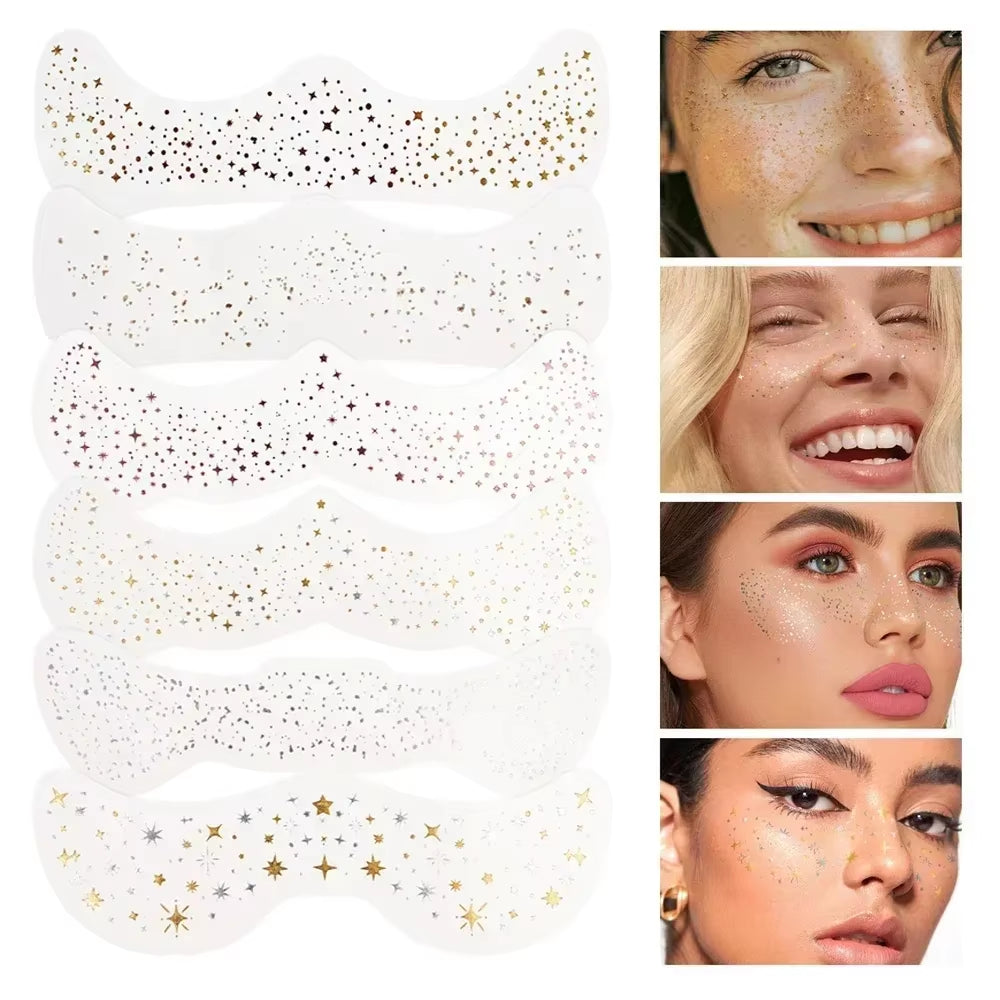 6Pcs Hot Stamping Freckles Makeup Patches Metallic Golden Silver Fake Freckles Temporary Tattoo Stickers