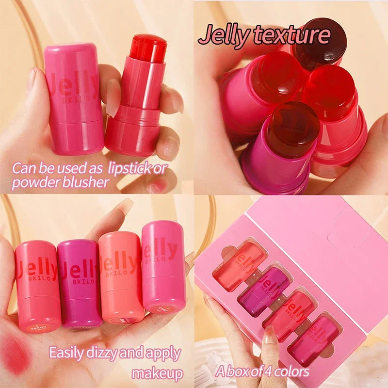 4Pcs Set Jelly Cheek Blush Tint 3-In-1 Transparent Moisturized Blusher Facial Contour