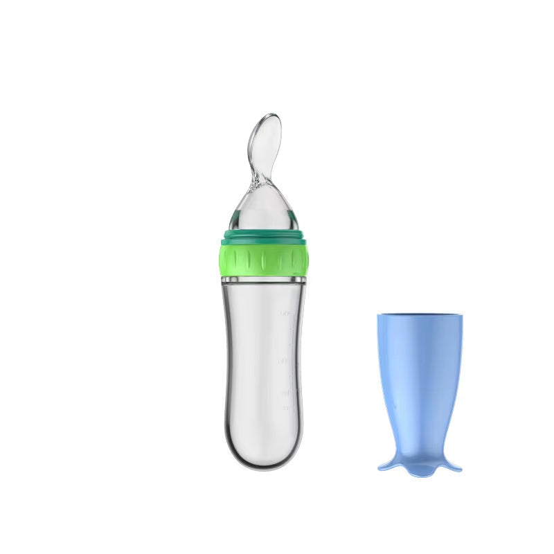 Safe Useful Silicone Baby Bottle with Spoon Food Supplement Rice Cereal Bottles Squeeze Spoon