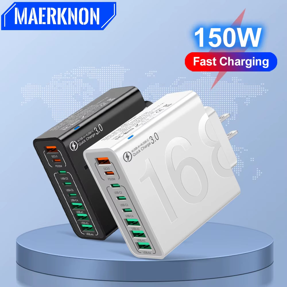 150W Multi Ports USB Charger Fast Charging Wall Adapter for Xiaomi Iphone Samsung Huawei PD Type C Travel