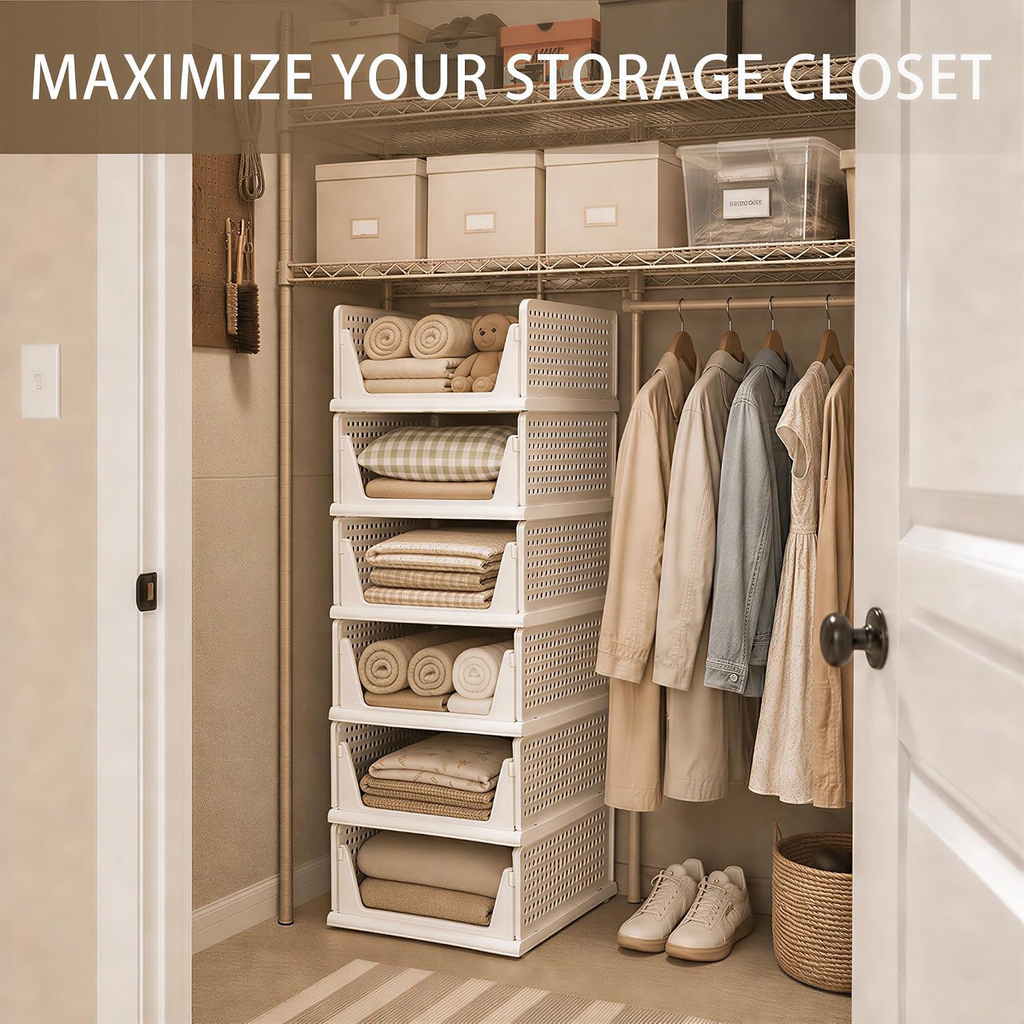 6 Pack Closet Organizer Storage Bins Stackable Plastic Drawer Shelf