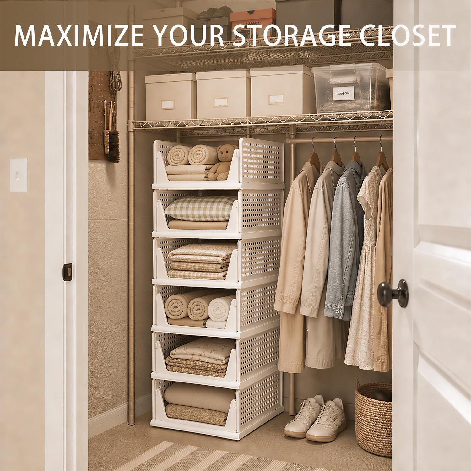 6 Pack Closet Organizer Storage Bins Stackable Plastic Drawer Shelf