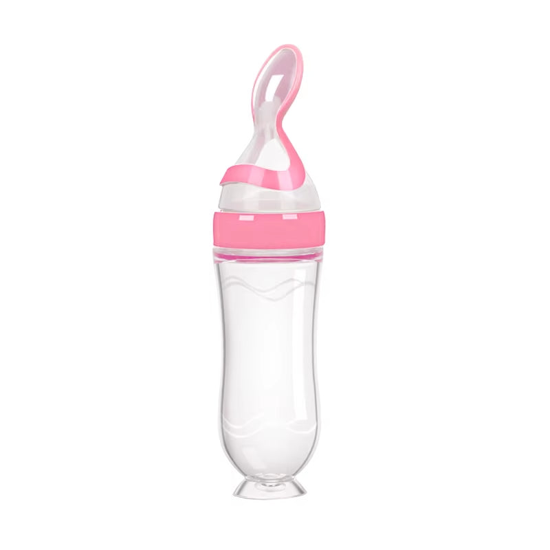 Safe Useful Silicone Baby Bottle with Spoon Food Supplement Rice Cereal Bottles Squeeze Spoon