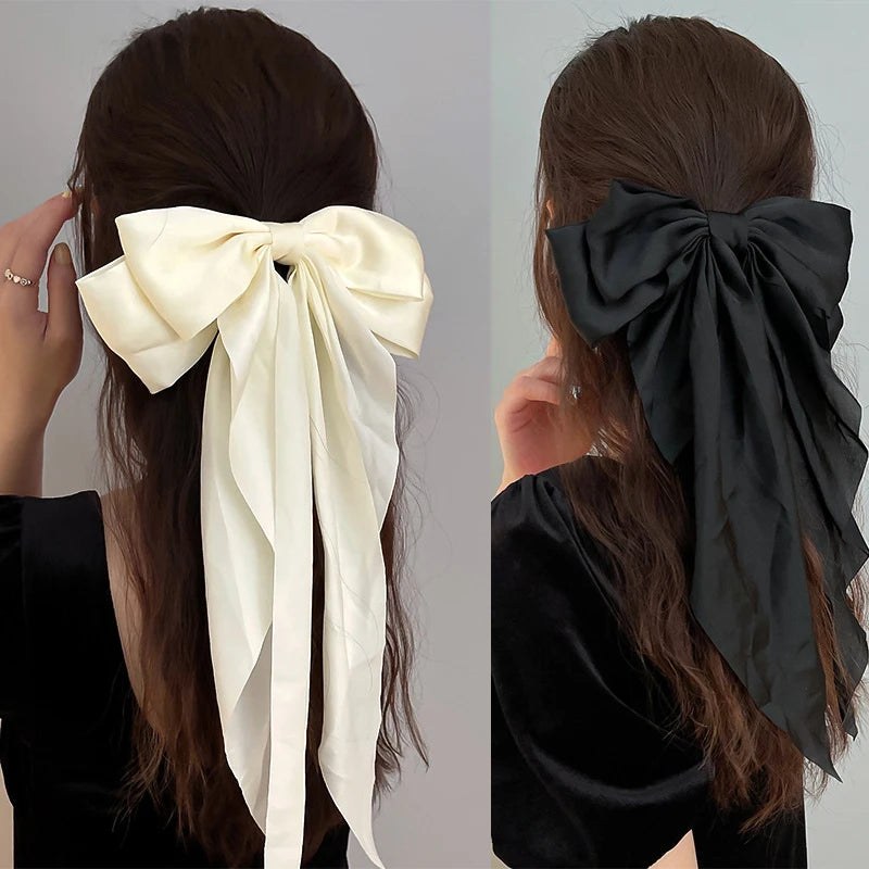 Bow Ribbon Hair Clip for Women Bowknot Barrettes Girls Solid Stain Spring Ponytail Clip