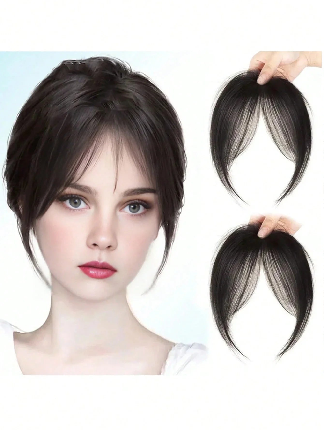 Synthesis Wig Middle-Part Bangs Hair Extensions Clip in Forehead Natural Seamless