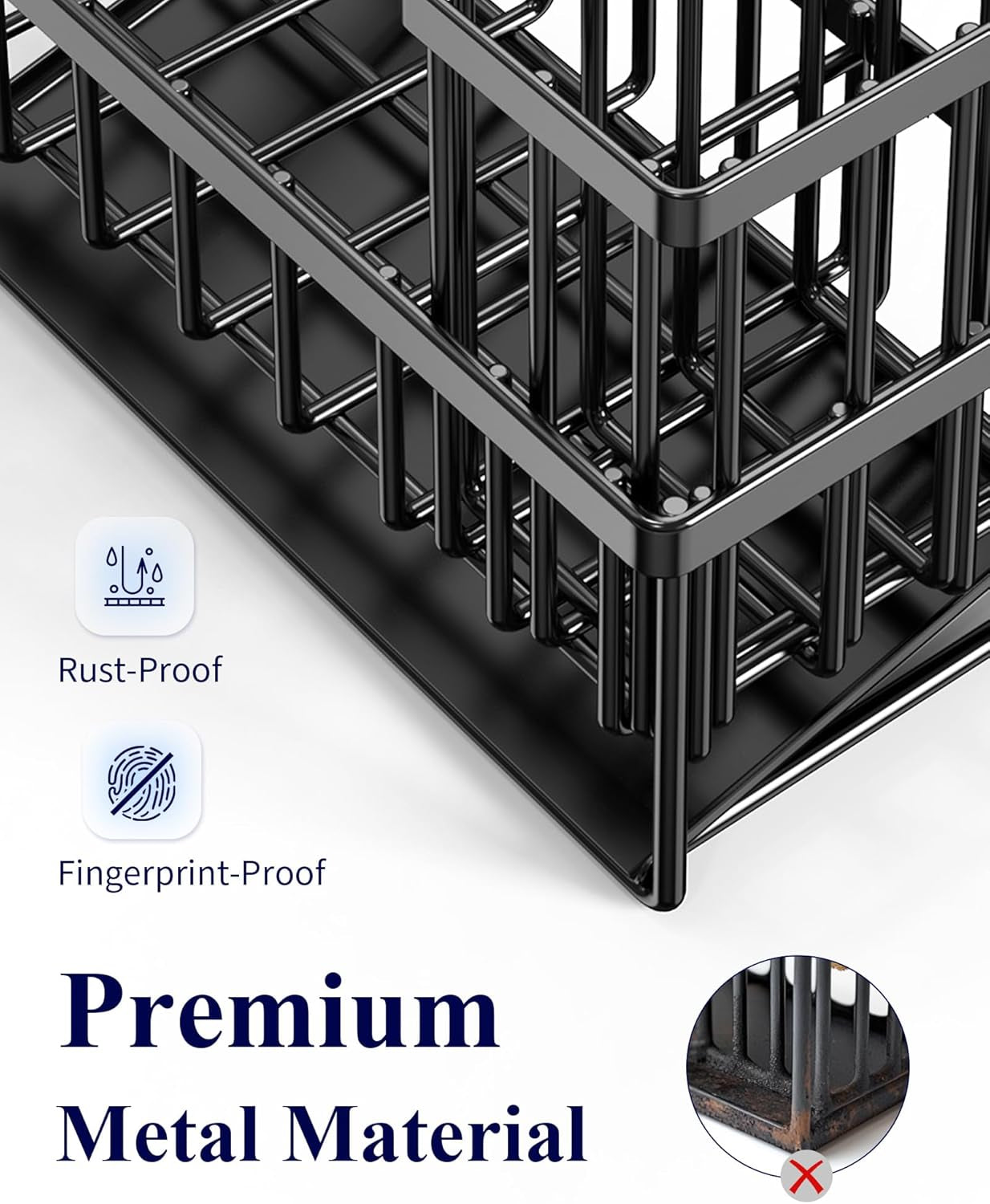 Stainless Steel Kitchen Sink Caddy - Rustproof Sponge & Brush Holder, Black