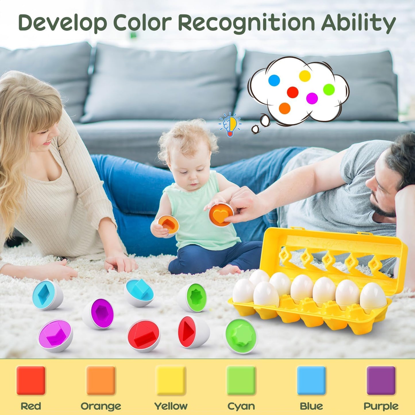Matching Egg Toy 12 Pcs Develops Toddlers' Color & Shape Recognition Skills
