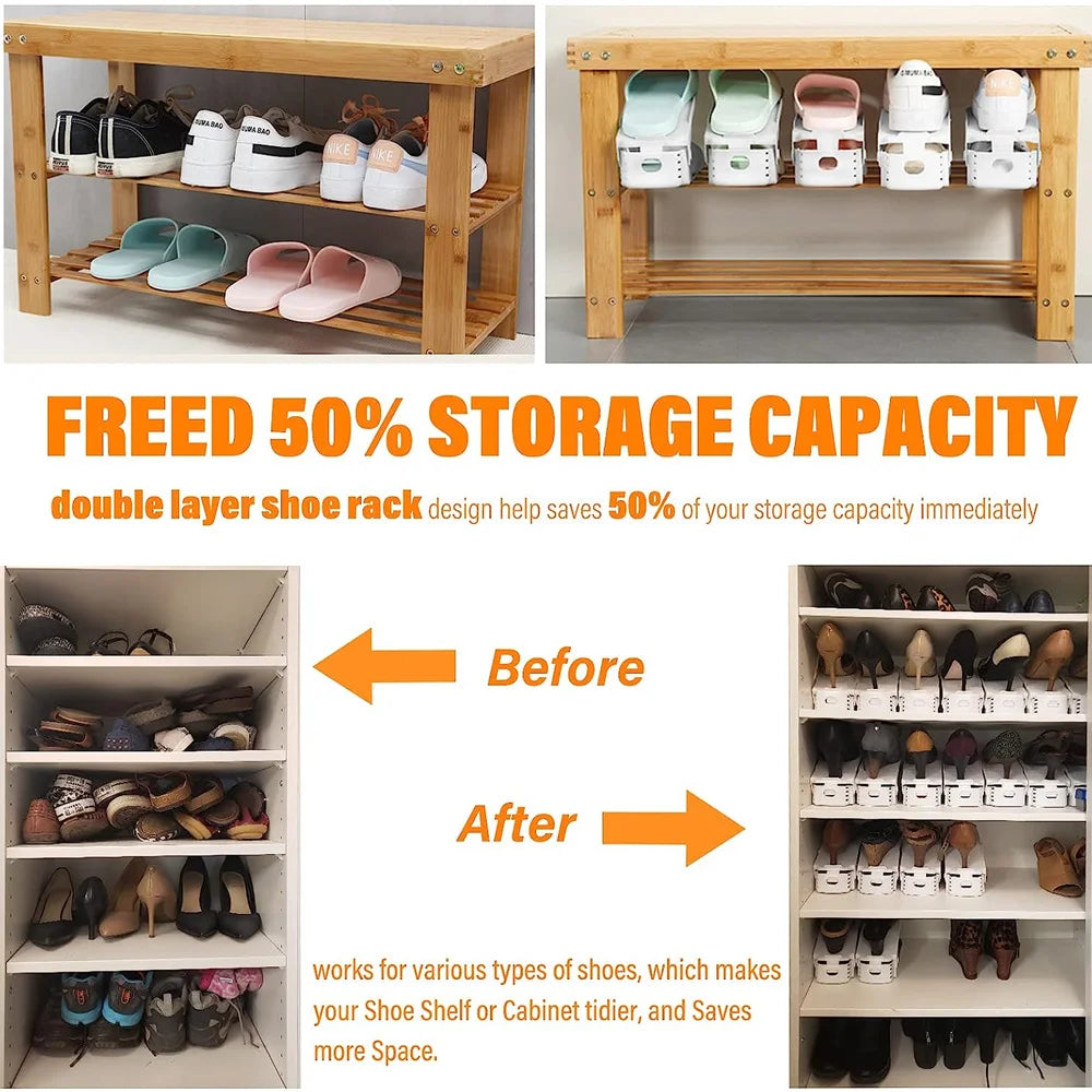 Adjustable Shoe Stacker Multi-Pack | Space Saving Double-Layer Organizer