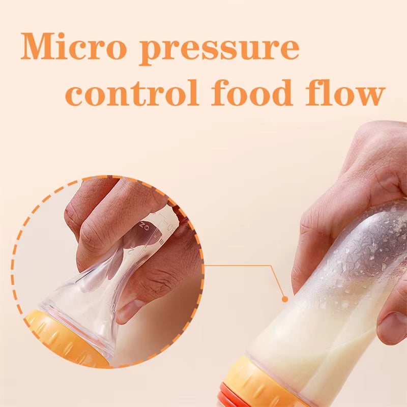 Safe Useful Silicone Baby Bottle with Spoon Food Supplement Rice Cereal Bottles Squeeze Spoon